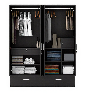 Wardrobe for Compact Bedroom Modern 4-Door Wardrobe Compact Design, Premium Finish.