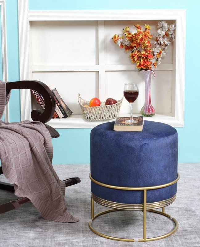 Ottoman Pouffes Sitting Stool for Living Room Dressing Table Puffy Footstool for Office or Home Decoration - Royal Blue