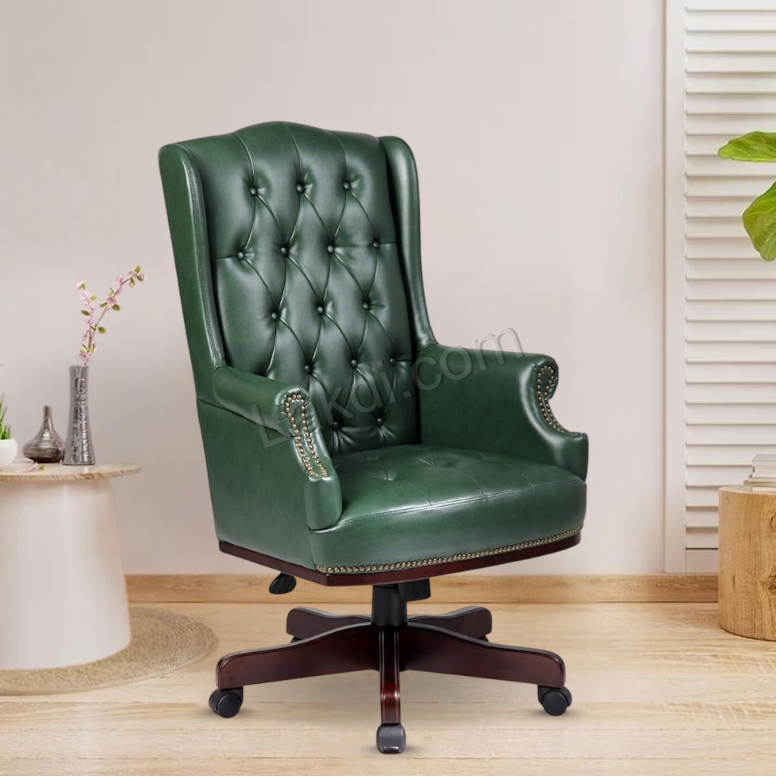 High Back Director Chair With Wooden Base