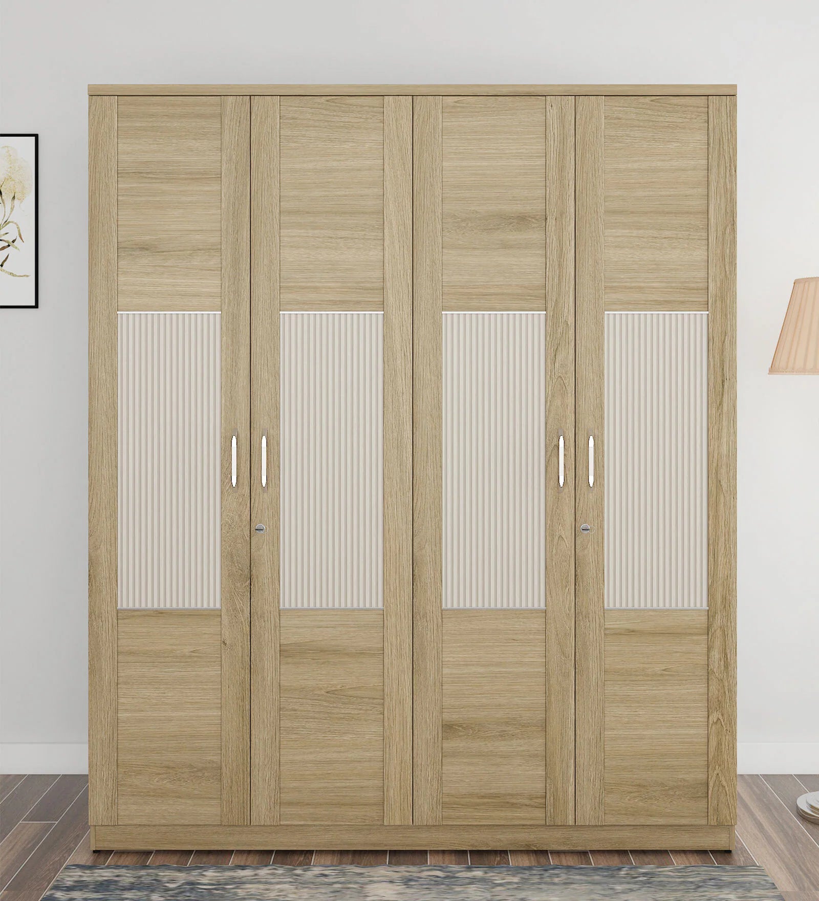 Wardrobe 4‑Door with Stylish Design, Drawers & Shelves, with Multi-Storage Options