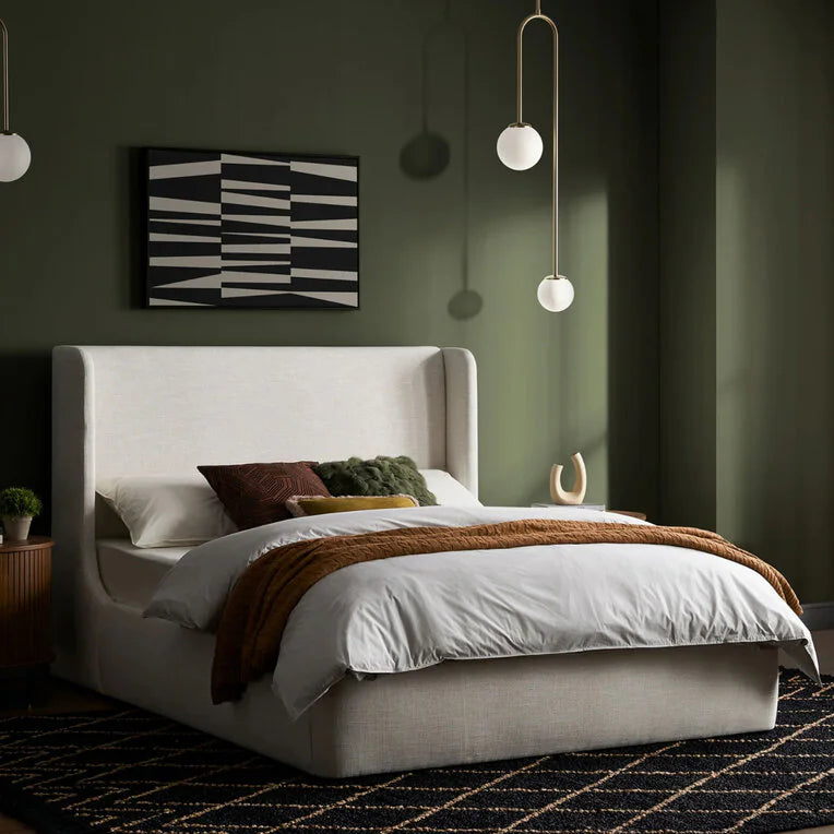 king‑size Velvet Upholstered Bed with headboard, support legs, and seamless box‑spring‑free setup—luxurious, modern elegance.