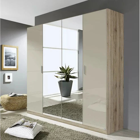 Wardrobe for Beyond Storage Modern 4-Door Wardrobe with Elegant Mirror, Enhancing Any Compact Bedroom