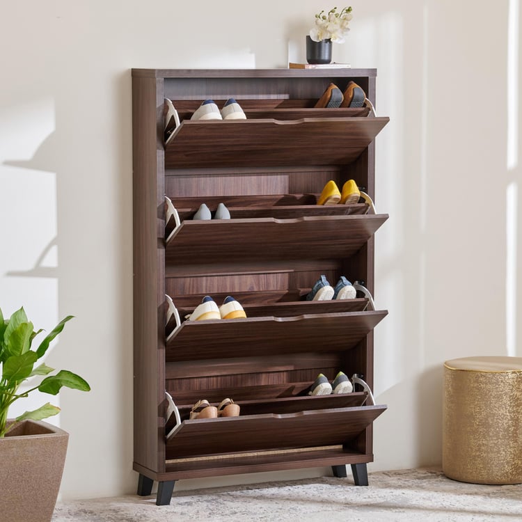 Wooden Shoes Storage Cabinet with Wooden Shelves, Contemporary Finish and Sturdy Build