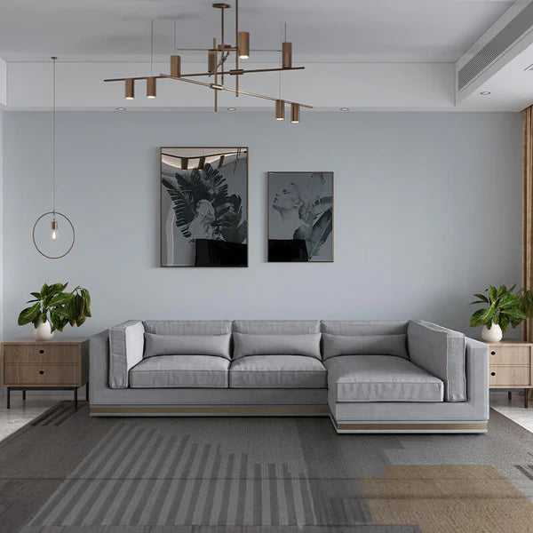 L-Shape Sofa For Home Furniture Upholstered in Premium Fabric, Modern & Durable Design For Living Room - Light Grey