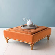 Luxurious Orange Velvet Tufted Storage Ottoman - Elegant Home Furniture Footstool with Solid Wood Legs