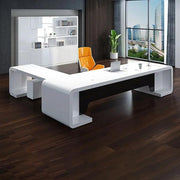 Luxury Design Director L-Shape Office Table with Round Manager & Stylish Modern for Spacious CEO Cabin