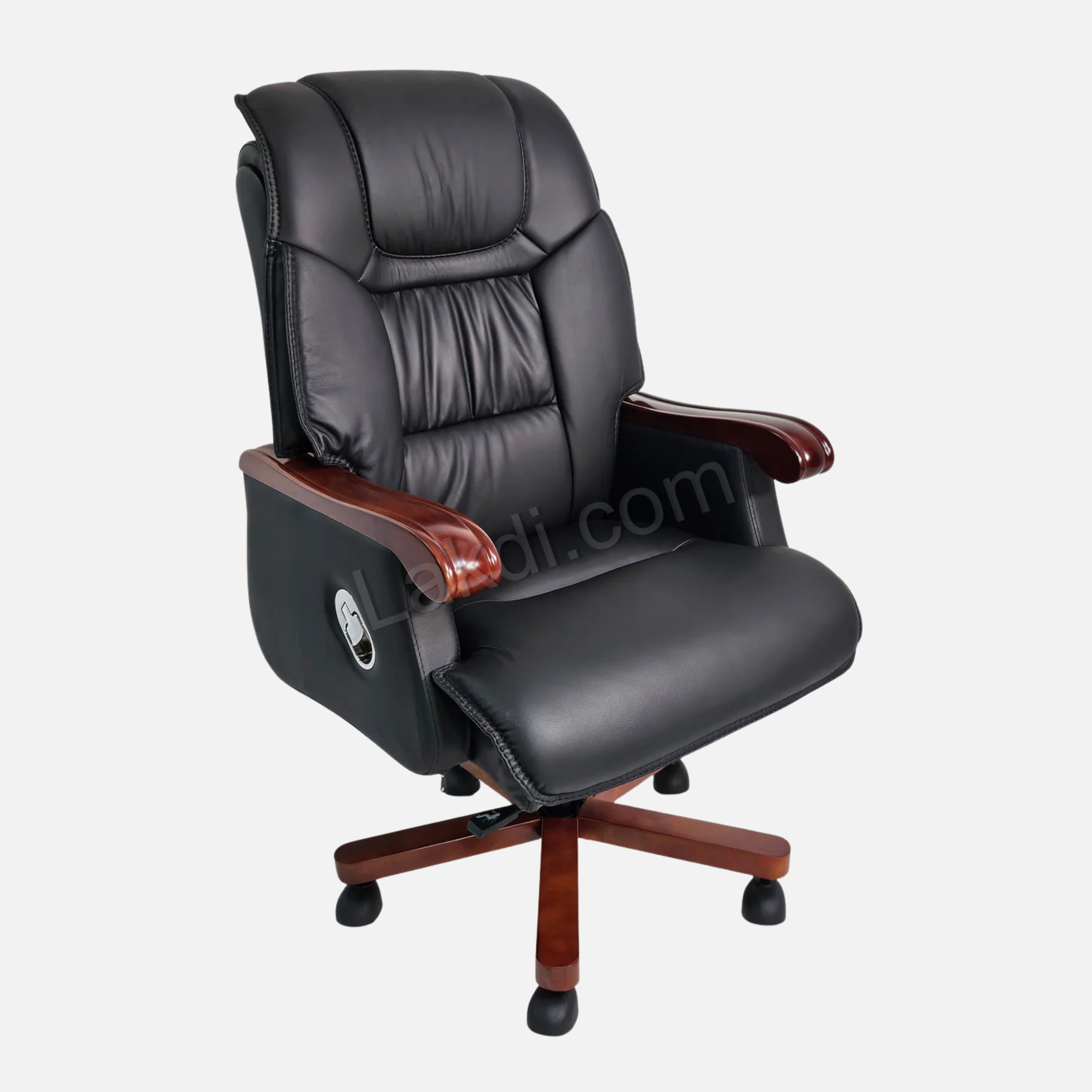 Director Chair for office High-Back Leatherette with Recliner & Adjustable Height and Wooden Base and Walnut Polish