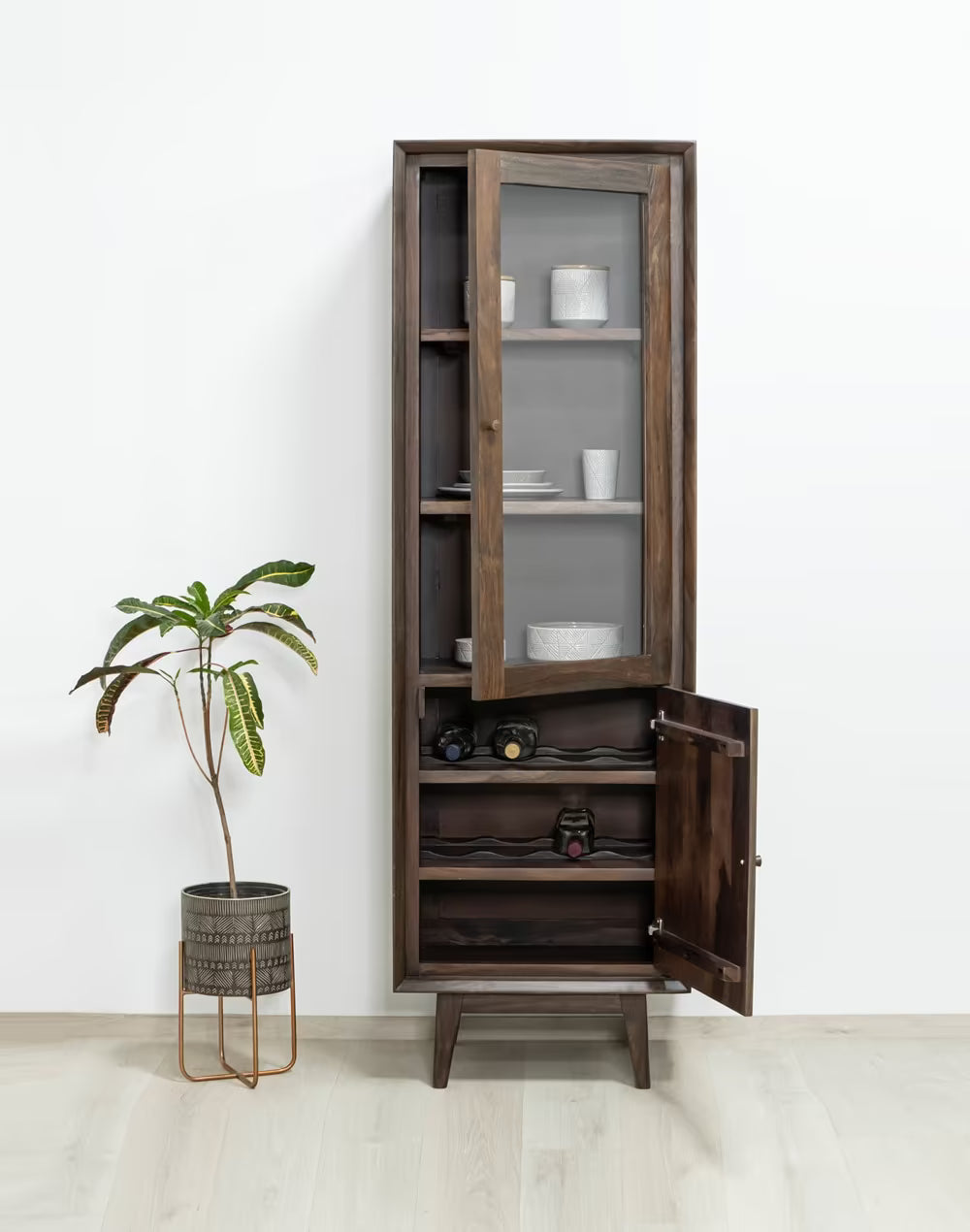 Wooden Storage Cabinet with Featuring Quiet-Close Hinges and Ample Shelving