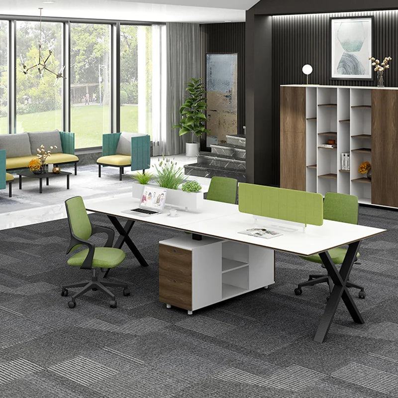 Modern Modular Office Workstation with Storage Cabinet & Pinboard– Sleek Collaborative Desk Design