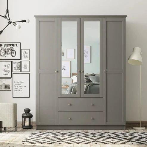 Wardrobe for Mirrored Mastery Premium 4-Door Wardrobe, Designed for Compact Bedrooms with Elegant Appeal