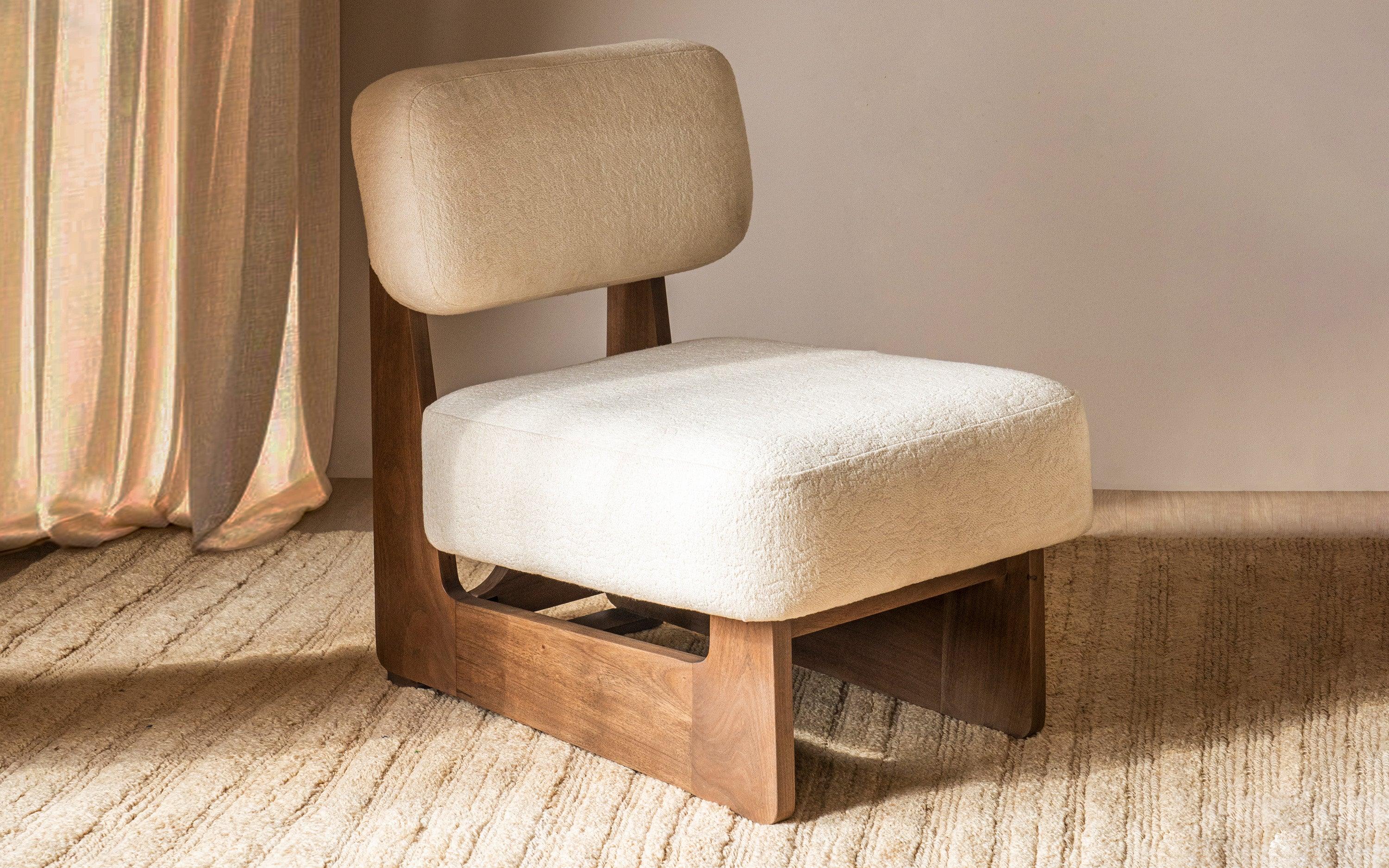 Lounge Wooden Chairs Modern and durable Armless Chairs Upholstered in Fabric & For Living Room or Bedroom - Off White
