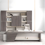 Director L-Shape Office Table Luxury Desk Made in Plywood with Locking Drawer, Reversible Orientation, Wire Manager, and CPU Storage - Grey