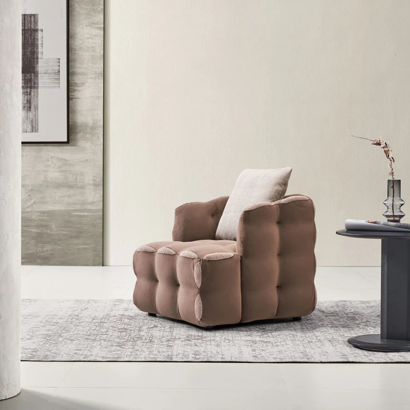 Lounge Chair Upholstered in Fabric Luxurious and Comfortable durable Design legs Wooden base with polish-Pink