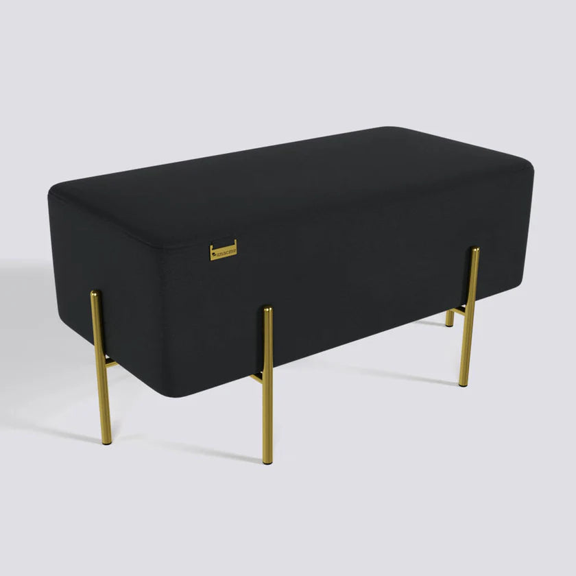 Ottoman in Leatherette – Metal Base with Golden Polish Hardwood Frame, Style your Living Room