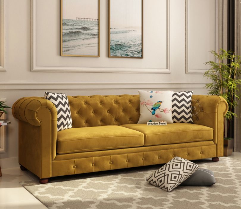 3-Seater Sofa with Carving Design, Plush Velvet Fabric, Superior Comfort, and Offering Superior Comfort and Enduring Quality.