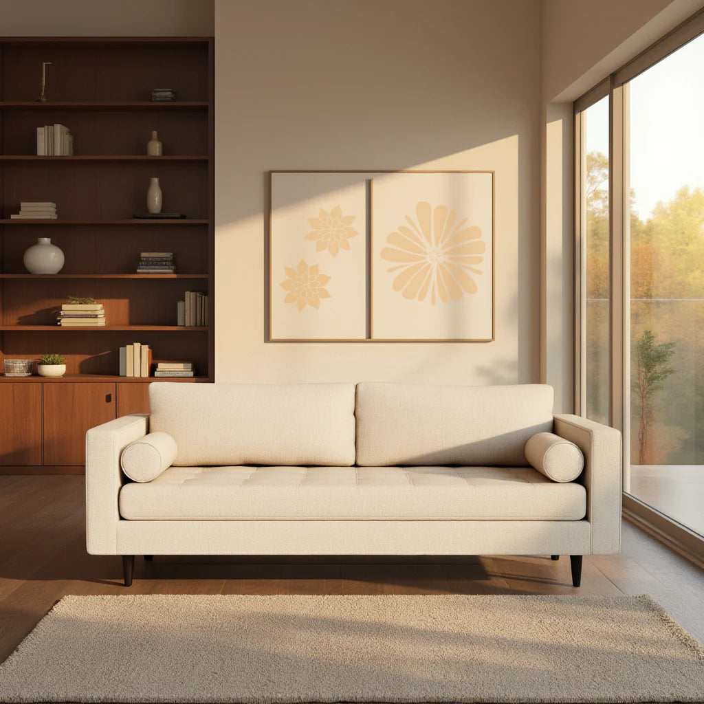 বাসা এবং আসবাবপত্রের জন্য ২ সিটার পু লেদারেট সোফা, বসার ঘর এবং অফিসের জন্য আধুনিক এবং টেকসই ডিজাইন - বেইজ