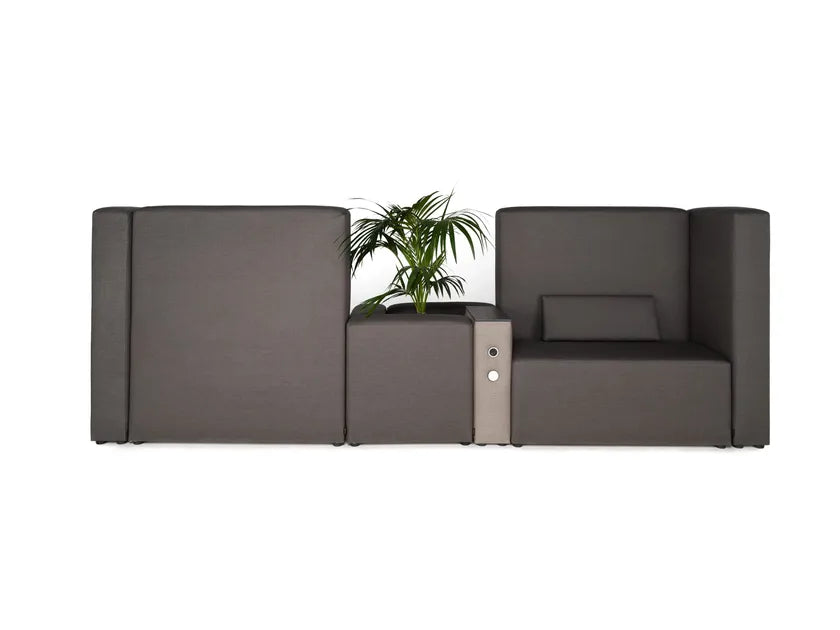 2-Seater Office Focus Sofa with Enclosed Seating Space with Workspace Divider Sofa with enclosed meeting areas in modern workplace environments.