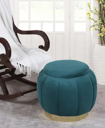 Pouffes Sitting Stool for Living Room, Make up Table Wooden Ottoman Stools, Footstool, Decoration & Dressing Table - Navy Blue
