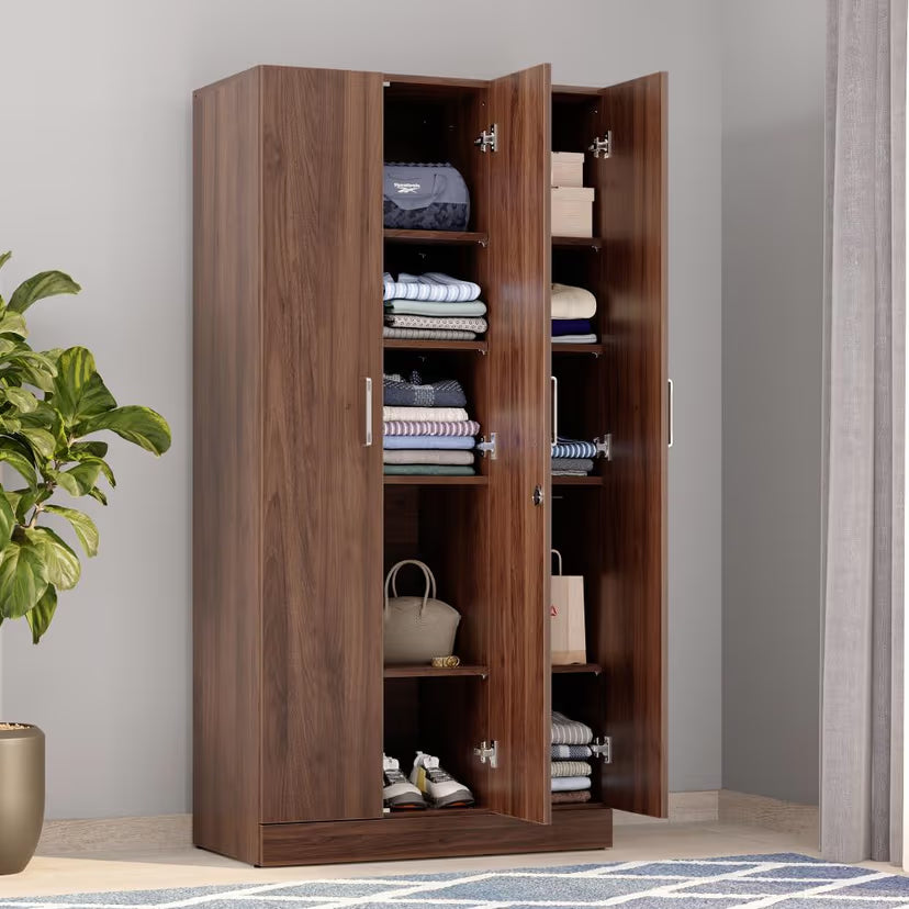 3 Door Compact Wardrobe without Drawer - Modern Design with Clothes Rail and Shelf Units