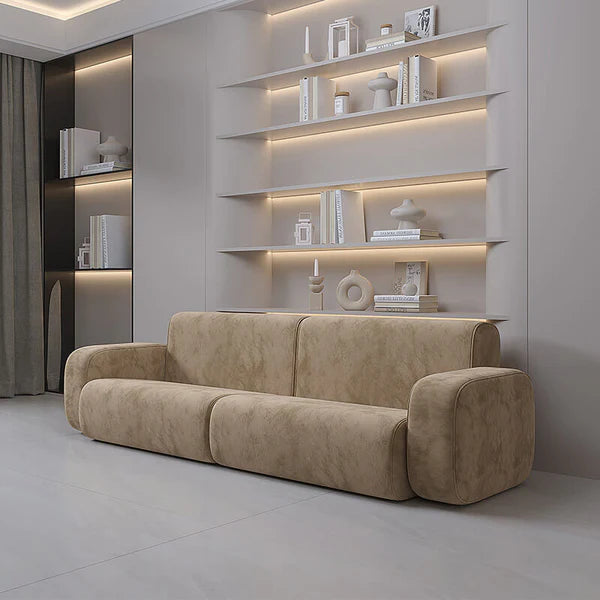 3 Seater Sofa For Home Furniture Upholstered velvet, Comfortable & Soft Luxury Couch for Living Room & Hall - Light Brown