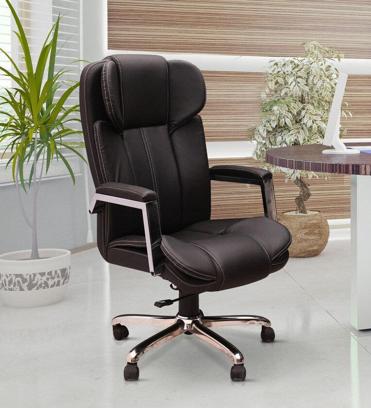 High Back Leatherette Director Chair with Powder-Coated Metal Chrome Frame for Extra Stability