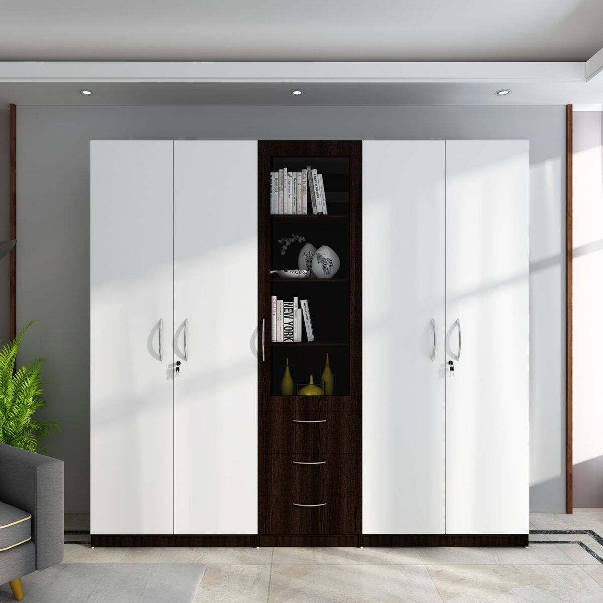 Wardrobe for Modern Homes with Spacious Hanging Section, Sleek Design, with Laminated Finish for Everyday Storage Needs