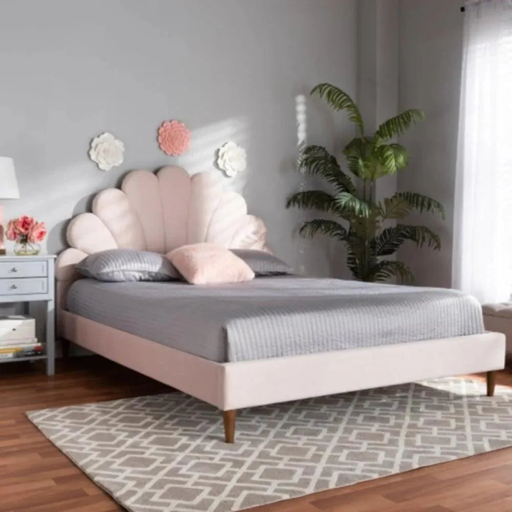 Velvet Upholstery King Size Bed - Solid wood, plywood, and MDF, Headboard for a Stylish
