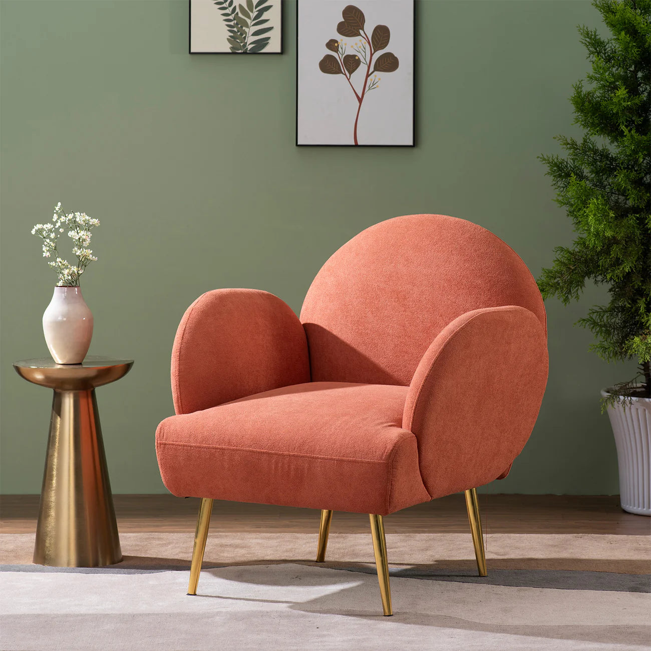 Lounge Chairs cozy and stylish armchair with a Rounded backrest and curved arms, upholstered in Velvet & For Living Room or Bedroom - Red