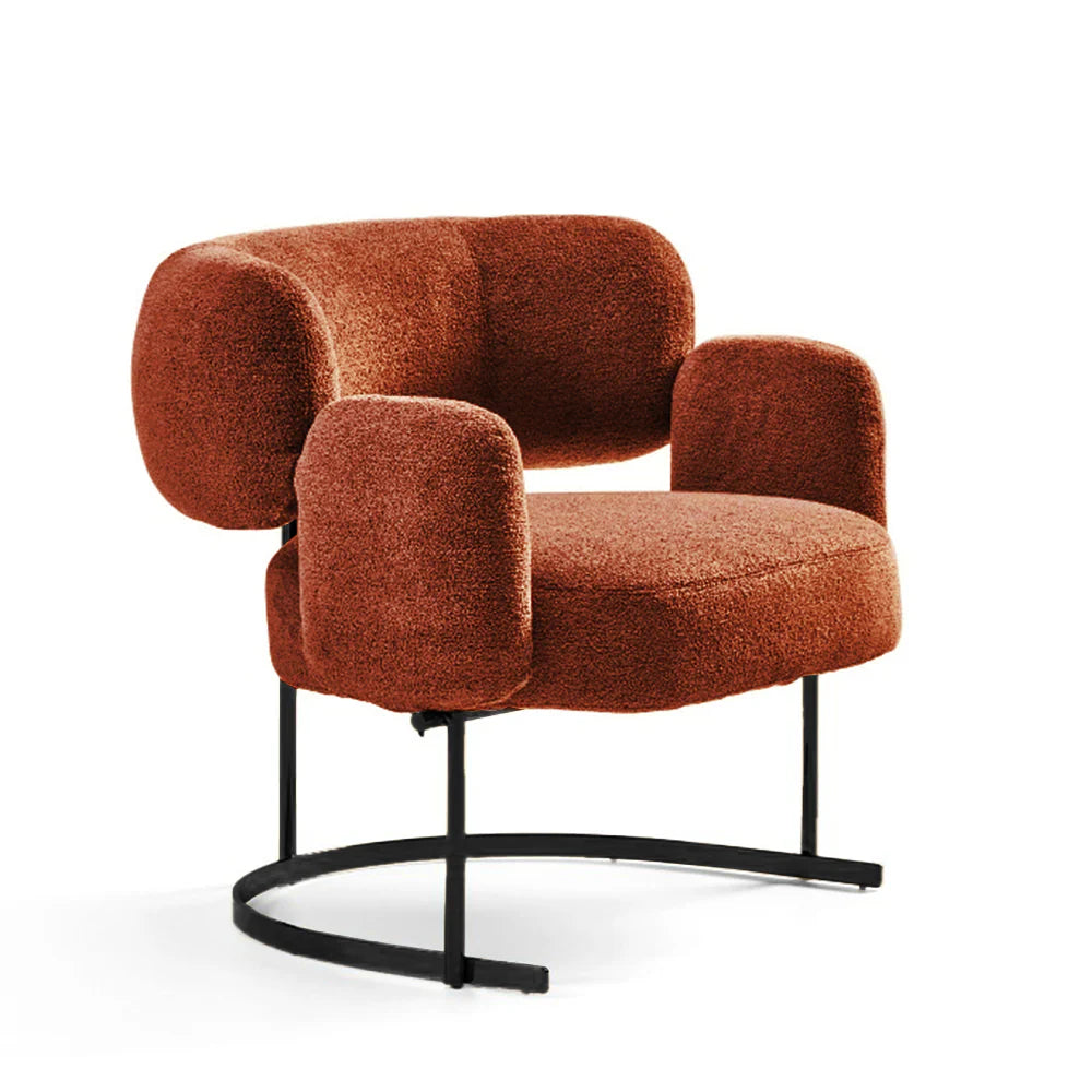 Lounge Chair Upholstered in Woolen Luxurious and Comfortable durable Design Arm Chair legs metal base with powder coating-Warm Brown