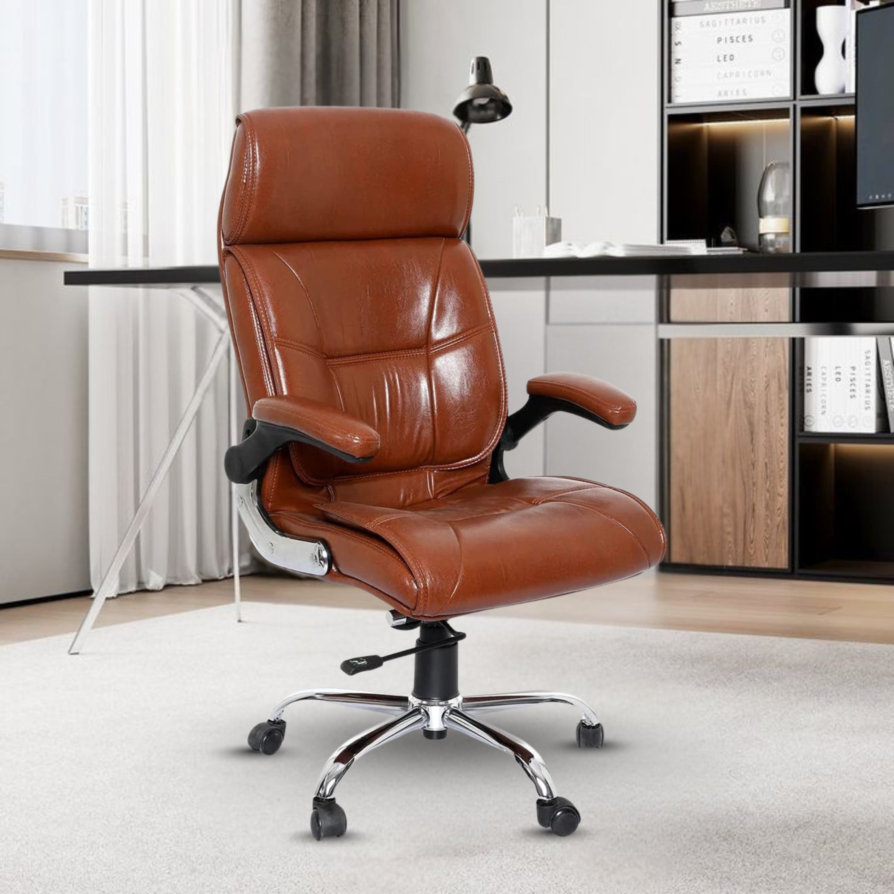 High Back Director Office Chair Ergonomic Leatherette Executive Chair with Adjustable Armrests, Comfortable Revolving Desk Chair for Office