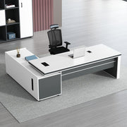 Director & Executive L-Shape Office Table Luxury Desk Made in Particle Board with Side Unit Locking Drawer, Wire Manager, and CPU Storage