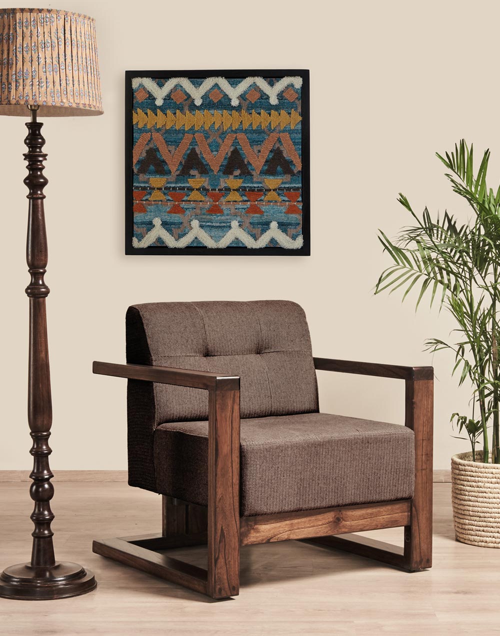 ঘরের আসবাবপত্রের জন্য ১ আসন বিশিষ্ট সোফা, স্যুয়েড মার্জিত কাপড় এবং সেরা মানের কাঠ এবং লিভিং হল রুমের জন্য আরামদায়ক