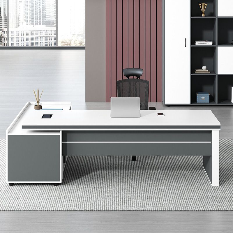 Director & Executive L-Shape Office Table Luxury Desk Made in Particle Board with Side Unit Locking Drawer, Wire Manager, and CPU Storage