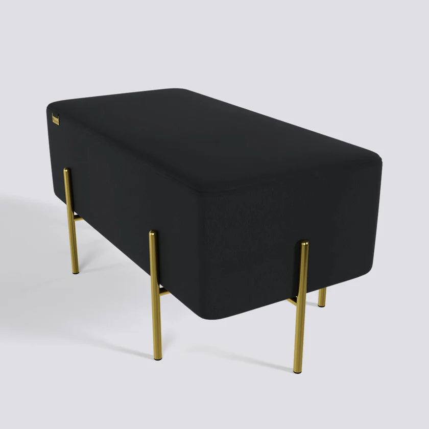 Ottoman in Leatherette – Metal Base with Golden Polish Hardwood Frame, Style your Living Room