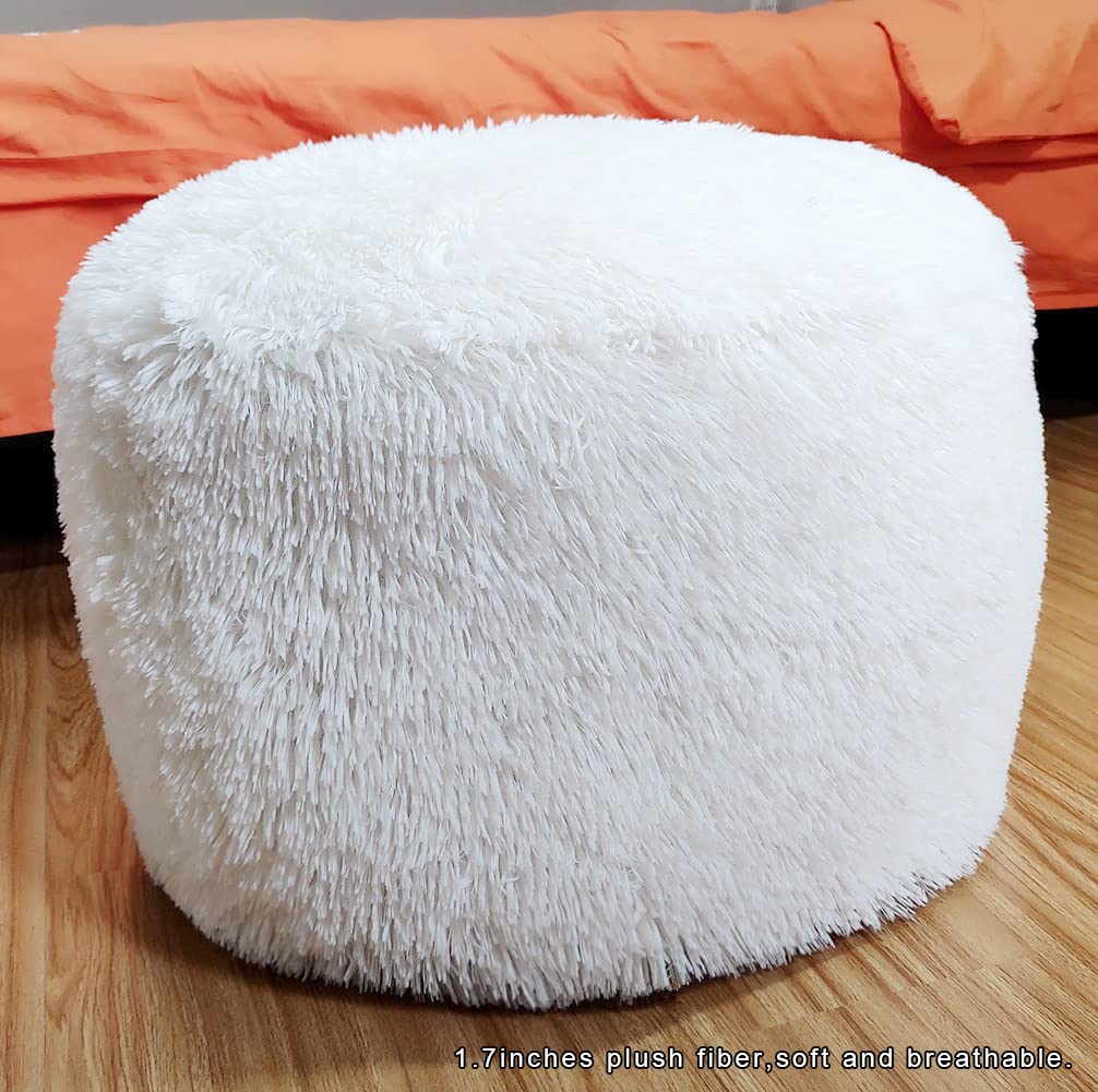 Ottoman For Home Furniture Upholstery Woolen Comfortable Seating Premium And Durable Design & Multi-Functional for Living Room -White