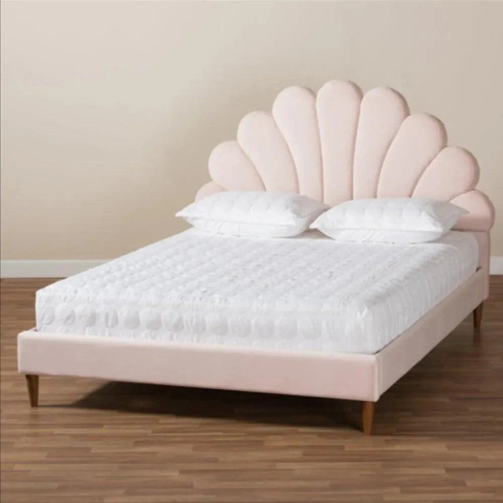 Velvet Upholstery King Size Bed - Solid wood, plywood, and MDF, Headboard for a Stylish