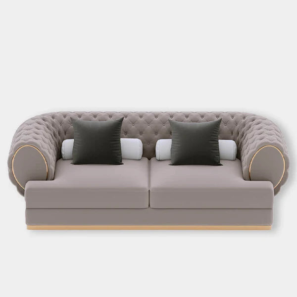 3 Seater Sofa For Home Furniture Tufted Design Upholstered velvet, Comfortable & Soft Luxury Couch for Living Room & Hall - Light Brown