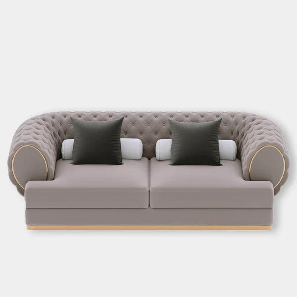 3 Seater Sofa For Home Furniture Tufted Design Upholstered velvet, Comfortable & Soft Luxury Couch for Living Room & Hall - Light Brown