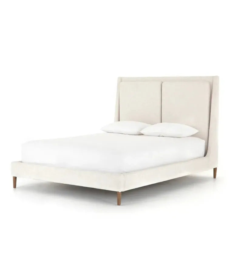 King-Size Velvet Bed – Elegant Upholstery, Padded Headboard with Button Solid Wood Frame & Luxurious for Modern Bedrooms