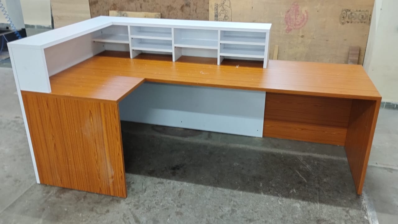 Reception Table for Office Luxury Modern L Shape Counter Stylish Design Made in MDF and Self Box & 2 Person Seating Reception Table - Off White Color