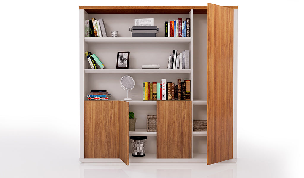 Wooden Office Storage Cabinet with Multiple Storage Sections, Stylish Handles, Premium Wooden Finish for Offices