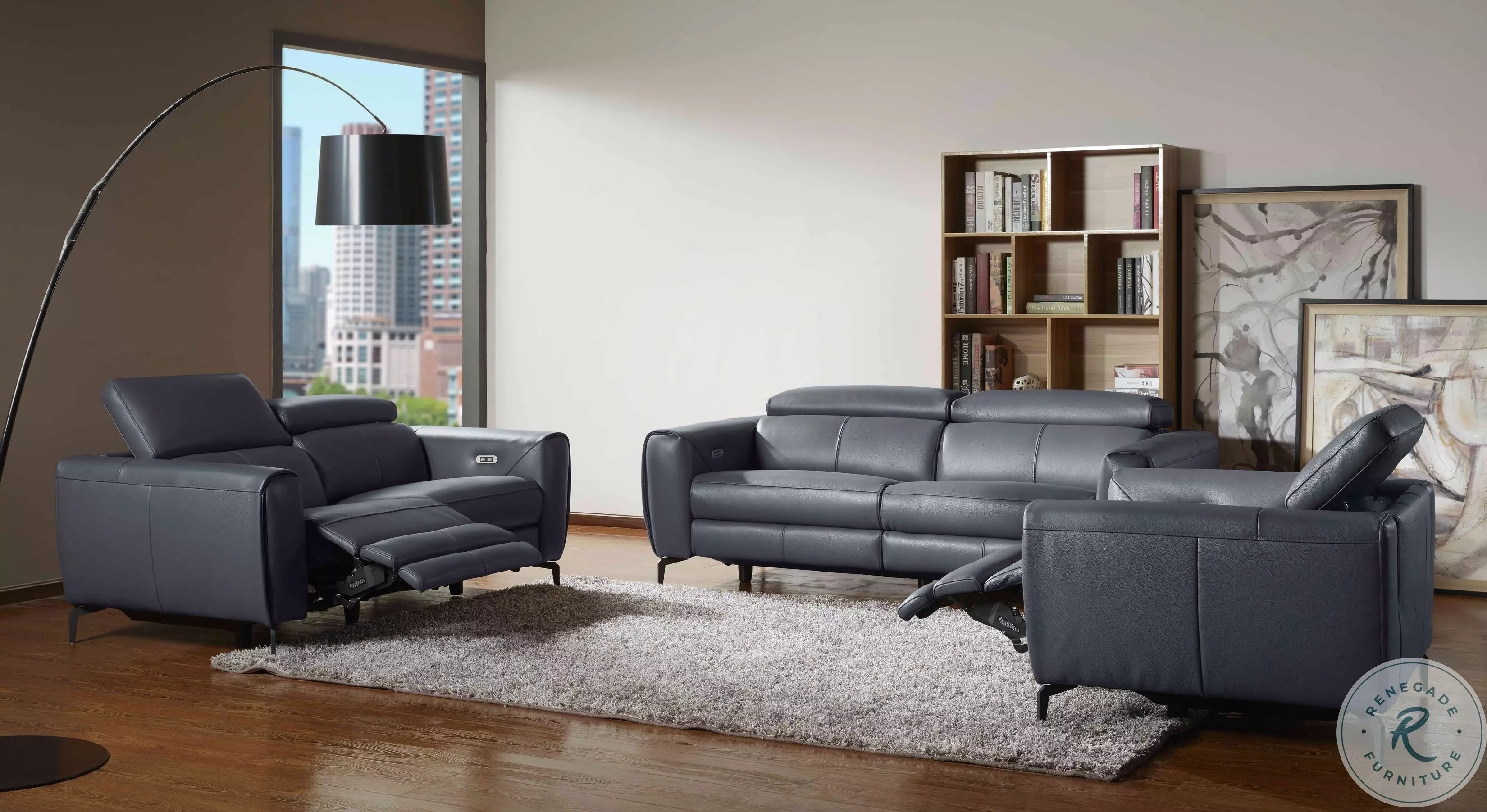 3 Seater Reclining Sofa For Home Furniture, Upholstery Pu Leatherette Premium And Durable Design For Living Room and Hall- Blue