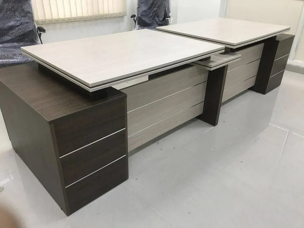 Partner Director Table with Double Seating, Storage Side Units & Modern Walnut Finish