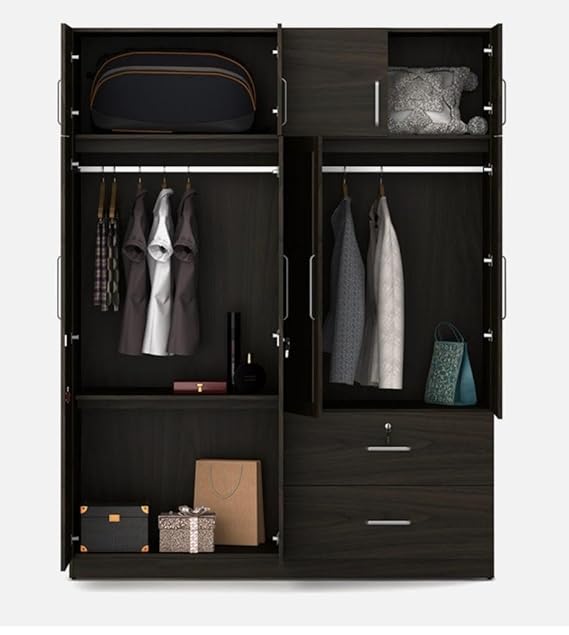 Wardrobe for Compact & Chic Modern 4-Door Wardrobe with Mirror, Elevating Small Bedroom Style.