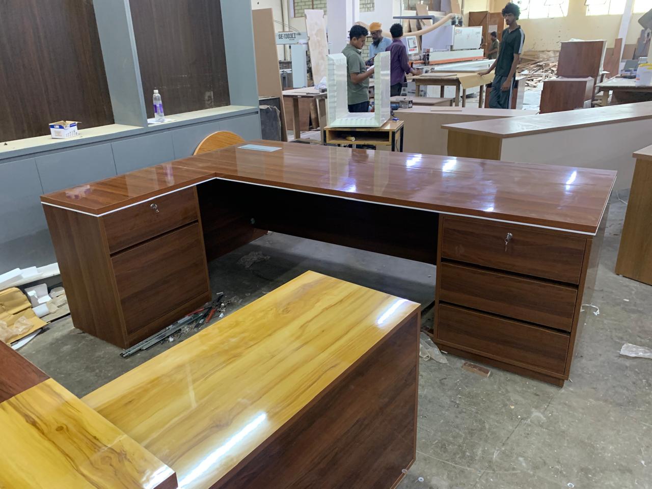 Luxury Director L-Shape Office Table with Integrated Storage, Multi-functional Wire Manager & CPU Space with Storage