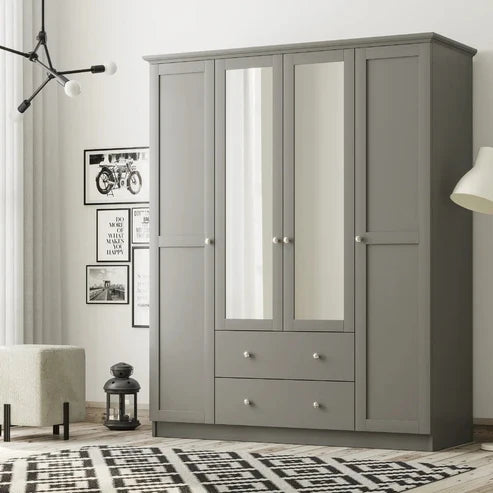 Wardrobe for Mirrored Mastery Premium 4-Door Wardrobe, Designed for Compact Bedrooms with Elegant Appeal