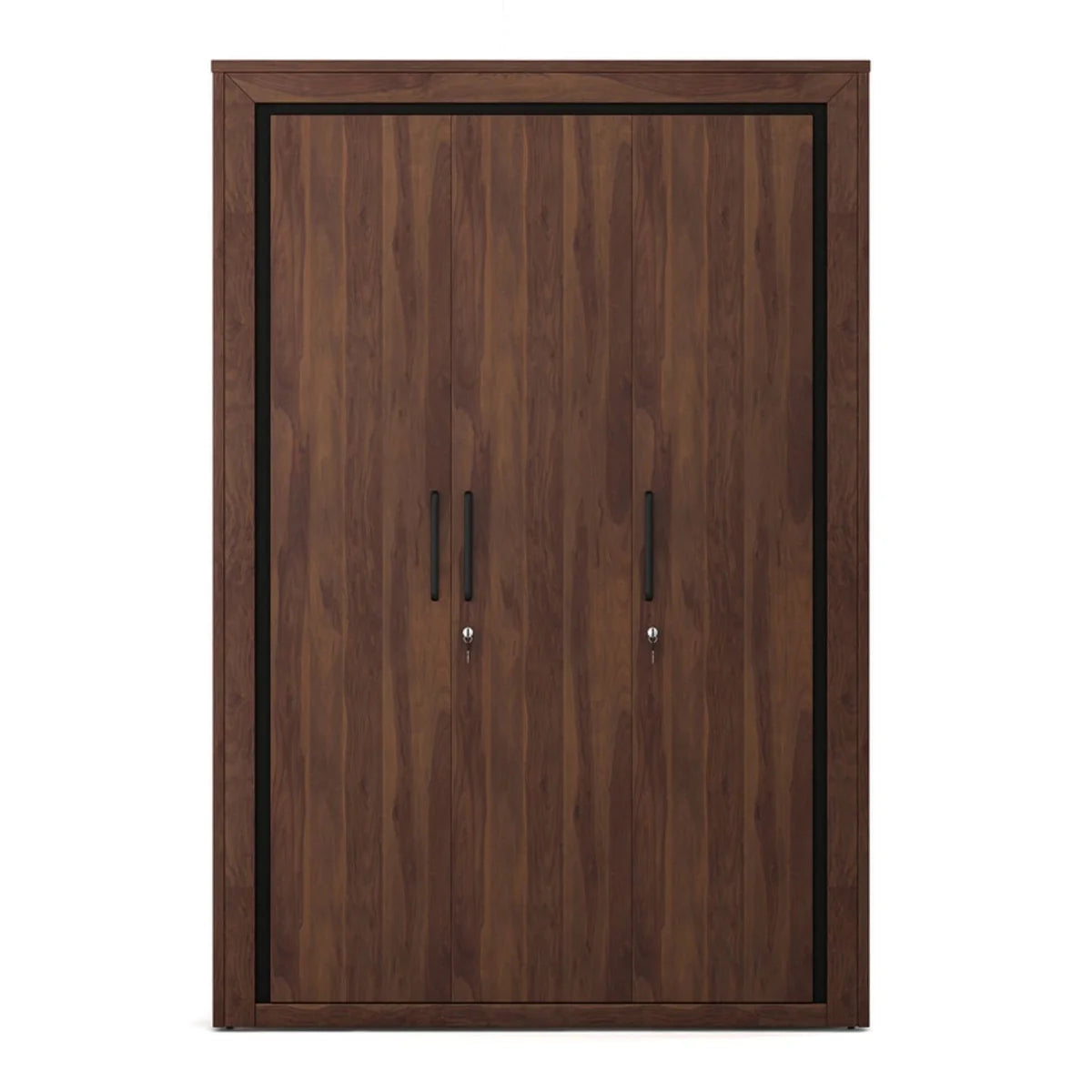 Wardrobe for Bedroom – 3‑Door Closet Hanging Rods & Shelves, Elegant Walnut Finish, Durable Particle Wood