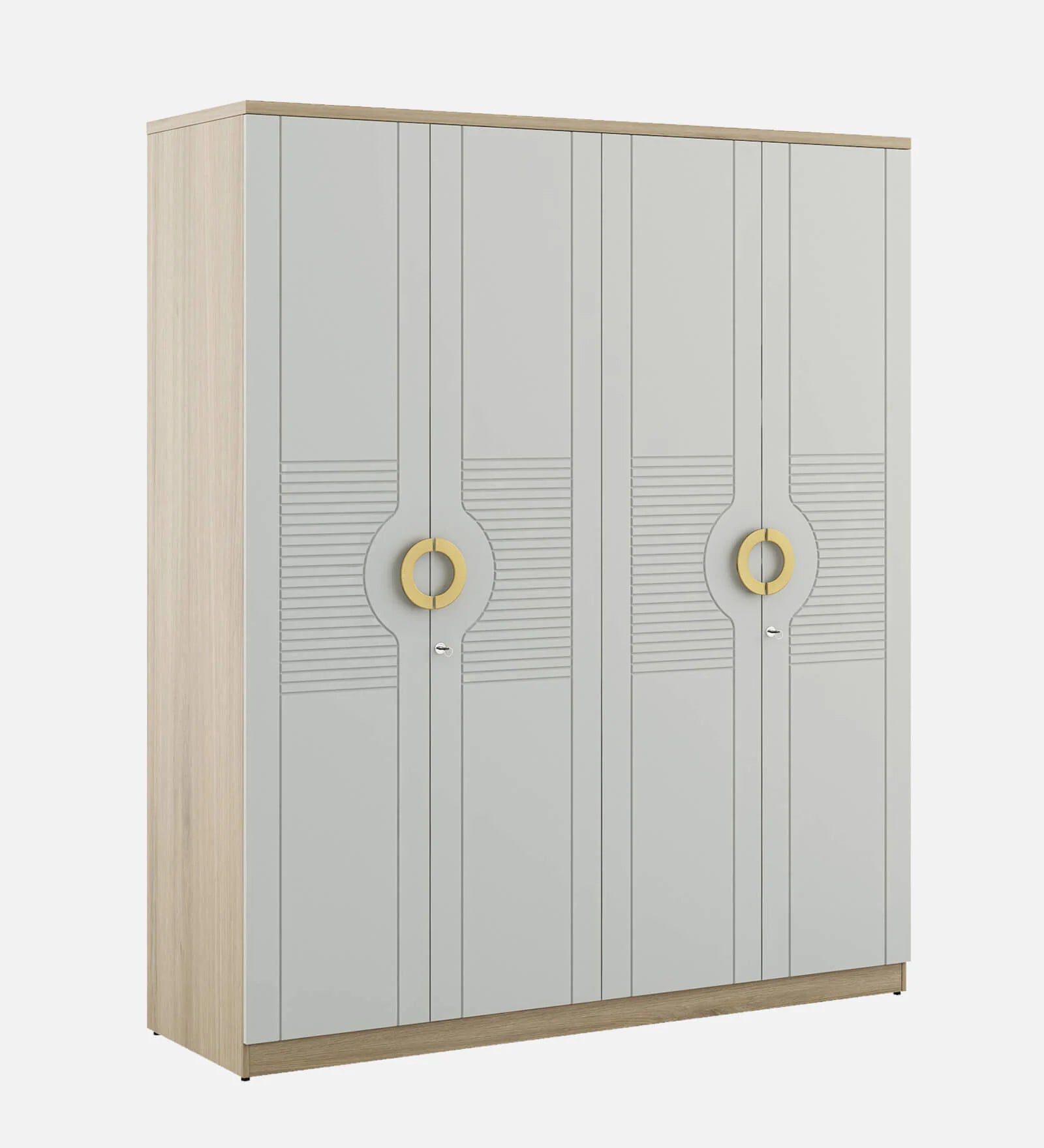 Wardrobe 4‑Door with Space-Saving, Soft-Close Mechanism, Designer Handles with Locker
