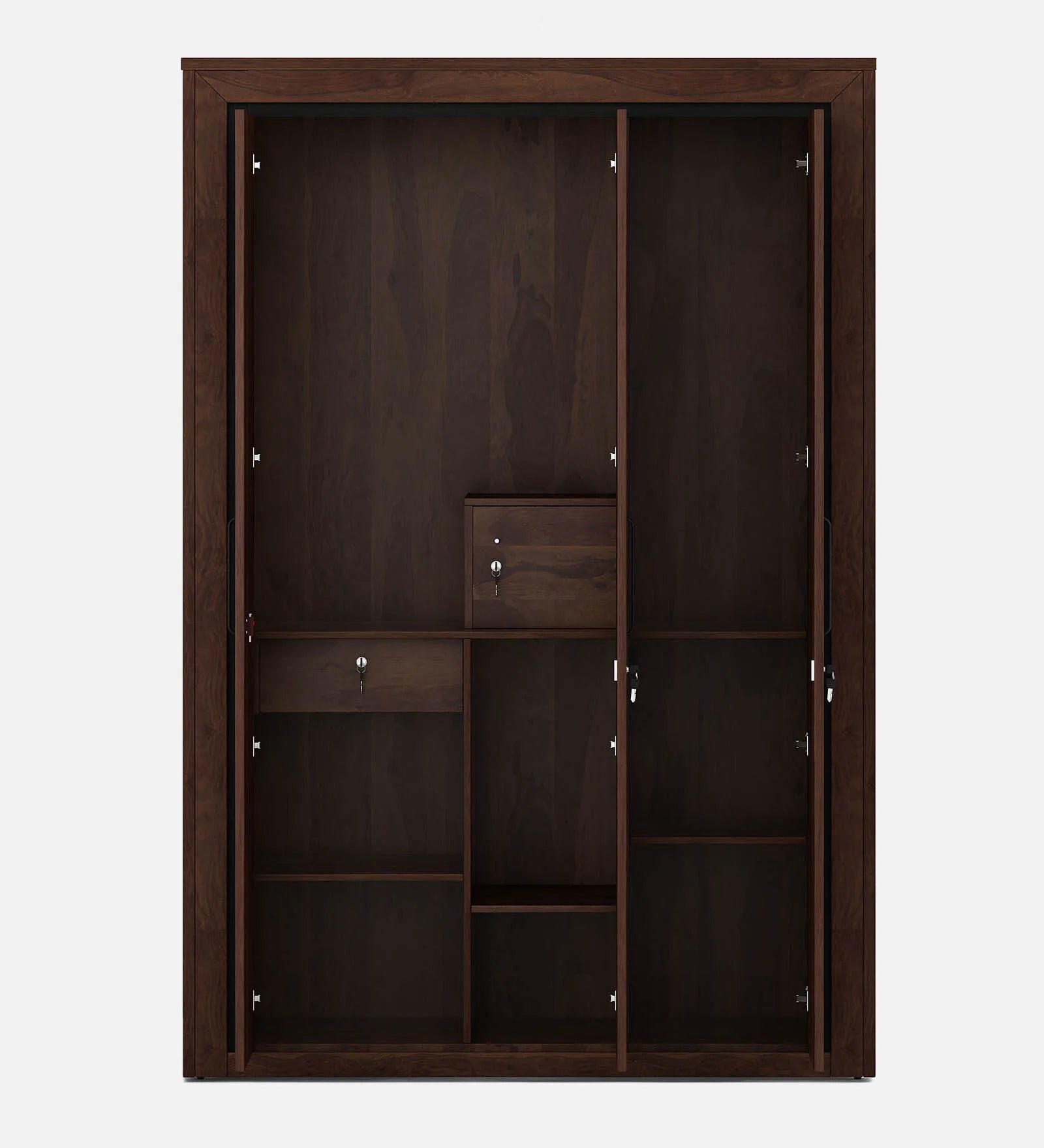 Wardrobe 3‑Door with Space-Saving, Soft-Close Mechanism, Sleek Handles, and Utility Shelf –Walnut and Frosty Look