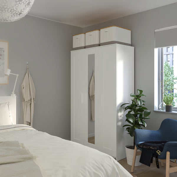 Wardrobe for Bedroom in Engineered Wood with 3 Doors and Full-Length Mirror – Spacious Design with Shelves, Hanging Rod for Organized Living